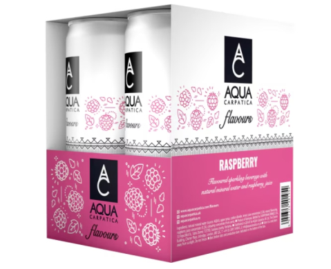 Bauturi carbogazoase - Apa minerala cu aroma de Zmeura, 4 x 0.33l, Aqua CarpaticaA