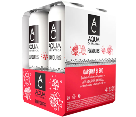 Bauturi carbogazoase - Apa minerala AQUA CARPATICA Capsuna & Soc bax 0.33L x 4 doze