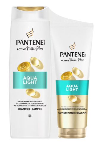 Sampon si balsam par - Sampon Pantene Pro-V Aqualight, 400 ml + Balsam de par Pantene Pro-V Aqualight pentru par cu tendinta de îngrasare, 275 ml