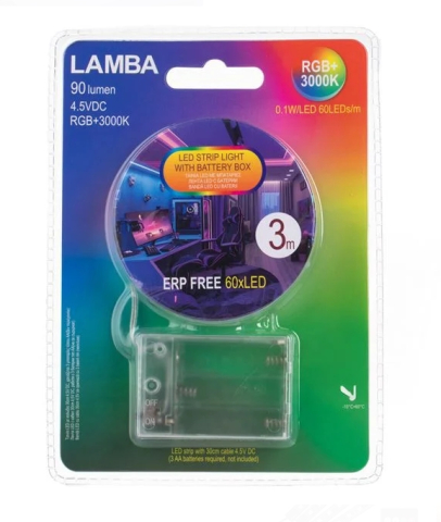 Banda Autocolanta LED cu Lumina Colorata Telecomanda & Baterii 3m [1]