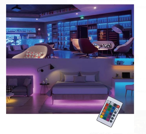 Lampi cu LED - Banda Autocolanta LED cu Lumina Colorata Telecomanda & Baterii 3m