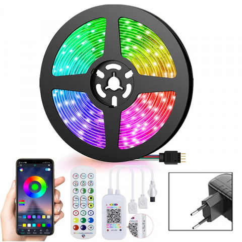 Banda LED Smart WiFi , sincronizare muzicala, microfon extern modern, telecomanda si control prin telefon (IOS/Android), WiFI , USB, lungime 5 metri, 5050 RGB