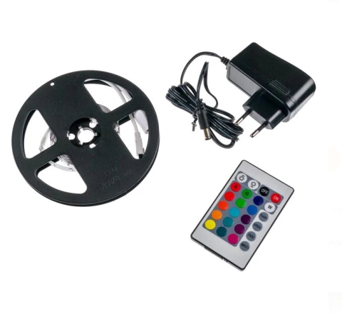 Lampi cu LED - Banda Strip Light Autocolanta RGB LED cu Lumina Alba si Telecomanda 12V - 3m