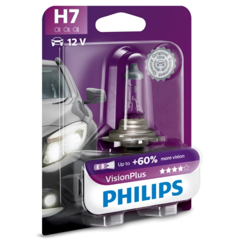 Becuri si sigurante auto - Bec auto cu halogen pentru far Philips H7 Vision Plus, +60%, 12V, 55W, 1 Buc