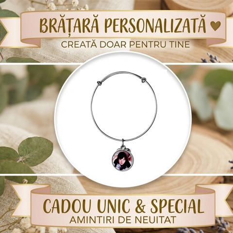 Seturi Cadou - Bratara metalica cu pandantiv rotund - personalizat