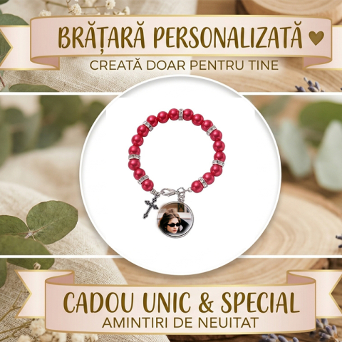 Bijuterii & Accesorii Personalizate - Bratara personalizata cu margele și cruciulita - Rosie