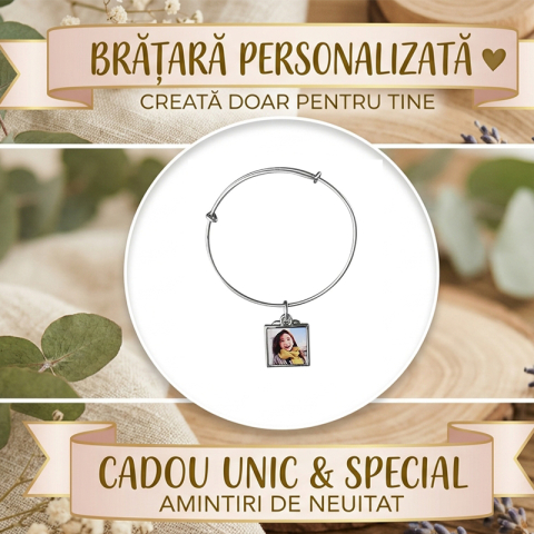 Bijuterii & Accesorii Personalizate - Bratara metalica cu pandantiv patrat - personalizat
