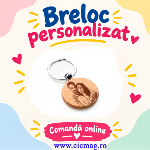 Personalizare prin gravura - Breloc din lemn rotund - personalizat prin gravare