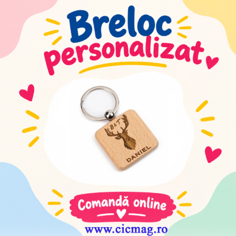 Personalizare prin gravura - Breloc din lemn patrat - personalizat prin gravare
