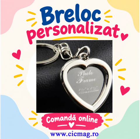 Cadouri pentru EA - Breloc metalic insertie foto inima - personalizabil