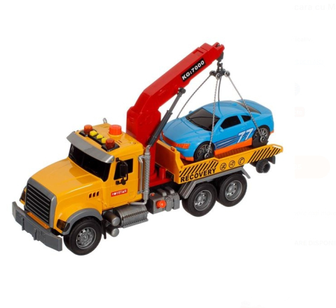 Jucarii baieti - Camion Platforma Macara cu Masina Lumina & Sunet