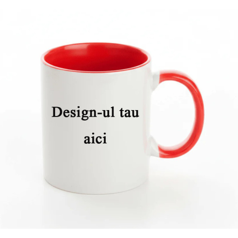 Cani personalizate - Cana Personalizata - 330 ml - Interior + Maner Rosu