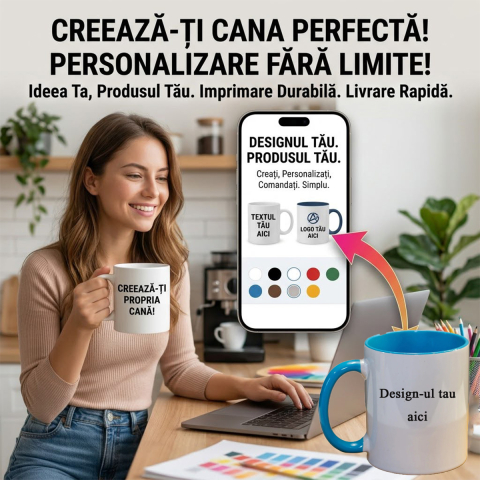 Cani personalizate - Cana Personalizata - 330 ml - Interior + Maner Albastru