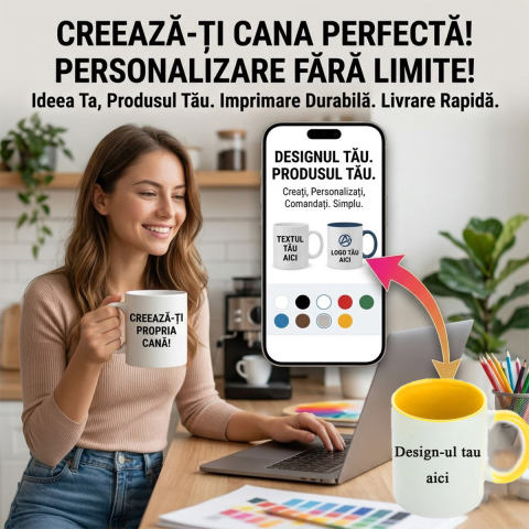 Cani personalizate - Cana Personalizata - 330 ml - Interior + Maner Galben