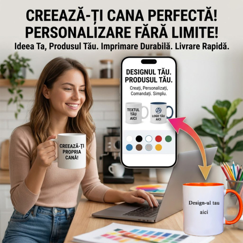 Cani personalizate - Cana Personalizata - 330 ml - Interior + Maner Portocaliu
