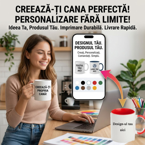 Cani personalizate - Cana Personalizata - 330 ml - Interior + Maner Rosu
