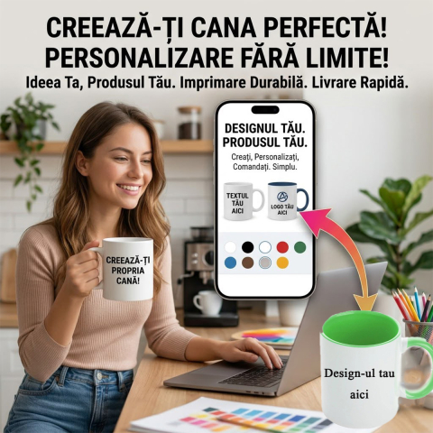 Cani personalizate - Cana Personalizata - 330 ml - Interior + Maner Verde