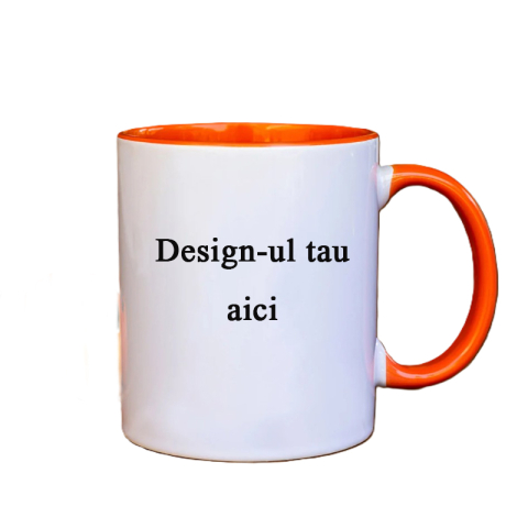 Cadouri pentru EA - Cana Personalizata - 330 ml - Interior + Maner Portocaliu