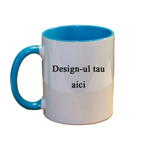 Cadouri pentru EA - Cana Personalizata - 330 ml - Interior + Maner Albastru
