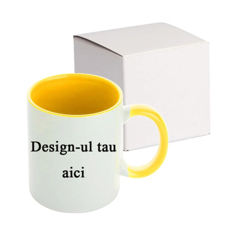 Cadouri pentru EA - Cana Personalizata - 330 ml - Interior + Maner Galben