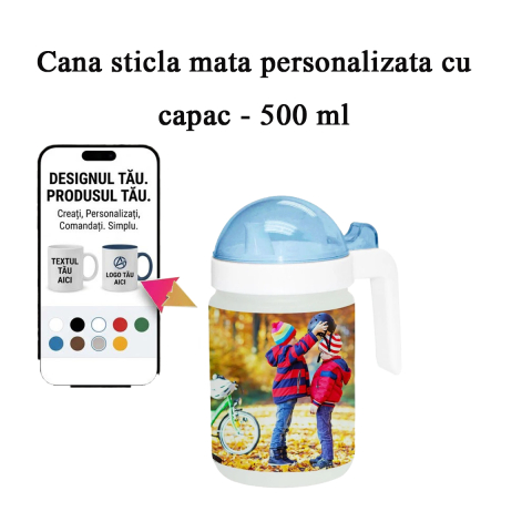 Cani personalizate - Cana sticla mata personalizata cu capac - 500 ml