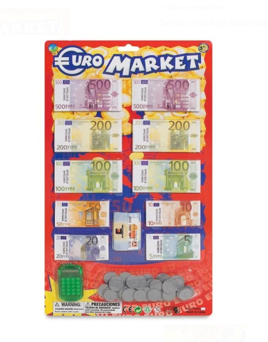 Jucarii Casnice - Set de Joaca cu Bancnote si Monezi de Euro cu Calculator