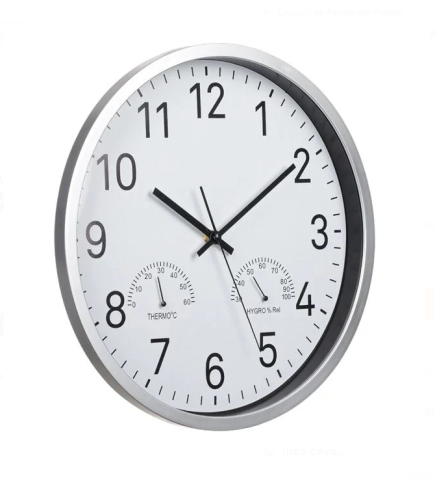 Ceas de Perete de Culoare Argintie cu Statie Meteo Ø34cm [1]