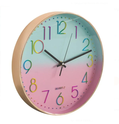 Ceas Decorativ de Perete Argintiu Ombre Verde Roz Ø30cm [2]
