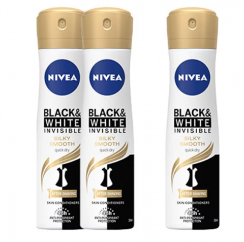 Deodorante si antiperspirante - Deodorant spray Nivea Invisible for Black & White Silky Smooth, 3 x 150 ml