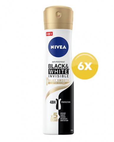Deodorante si antiperspirante - Pachet: Deodorant spray Nivea Black & White Silky Smooth, 150 ml x 6 bucati