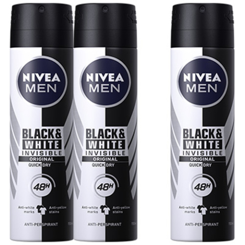 Deodorante si antiperspirante - Deodorant spray Nivea Men Invisible for Black & White Power, 3 x 150 ml