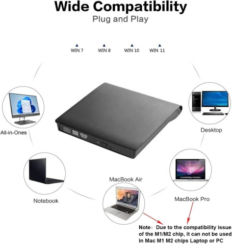 DVD Writer Extern, CD-RW, DVD-RW, Citire si Scriere CD/DVD, Compatibil cu Windows, Mac OS, Linux, Plug and Play, Alimentare USB 3.0 sau USB Type-C, Negru, [4]