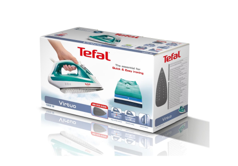 Fier de calcat Tefal Virtuo FV1710E0, 1800W, rezervor apa 0.2L, jet de abur 80g/min, abur variabil 20g/min, functie anticalcar, Alb [1]