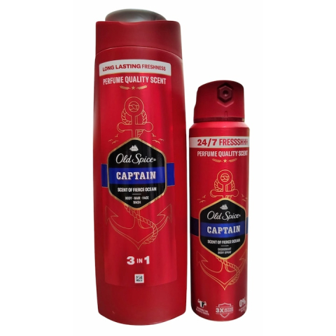 Deodorante si antiperspirante - Gel de dus Old Spice, Captain, 400 ml + Deodorant pentru barbati, Old Spice, Captain, 150 ml