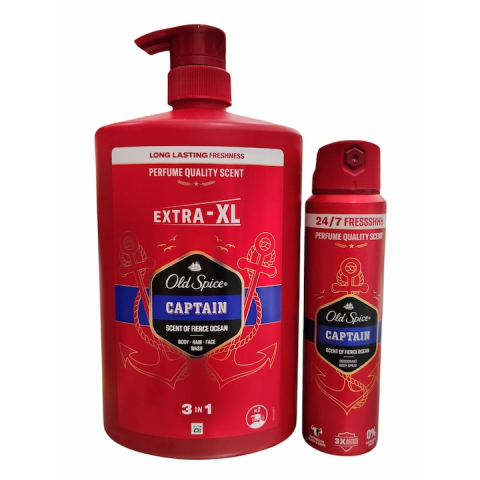 Sampon si balsam par - Gel de dus si sampon 3 in 1 Old Spice Captain 1000 ml + Deodorant , Old Spice, Captain, 150 ml