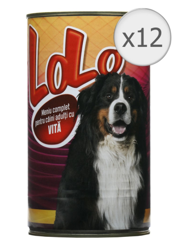 Hrana pentru caini - Hrana umeda pentru caini Lolo, Vita, 12 buc x 1240g