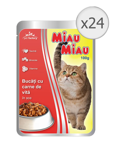 Hrana pentru pisici - Hrana umeda pentru pisici Miau Miau,, 24x100g, Vita