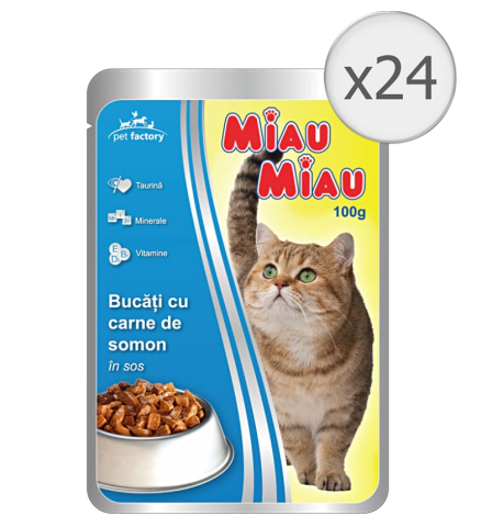 Hrana pentru pisici - Hrana umeda pentru pisici Miau Miau,, 24x100g, Somon