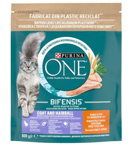 Hrana pentru pisici - Hrana uscata pentru pisici Purina One, Coat & Hairball, Pui, 800g