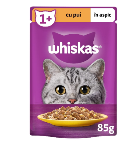 Hrana pentru pisici - Hrana umeda pentru pisici Whiskas, pui in aspic, 28 x 85 g