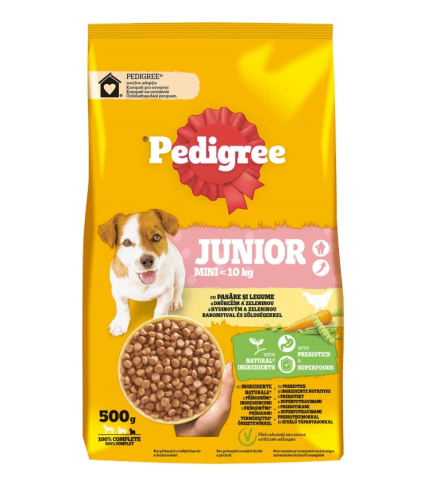 Hrana pentru caini - Hrana uscata pentru caini Juniori talie mica Pedigree, cu pasare si legume, 500 g
