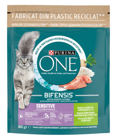 Hrana pentru pisici - Hrana uscata pentru pisici Purina One Sensitive, Curcan, 800g