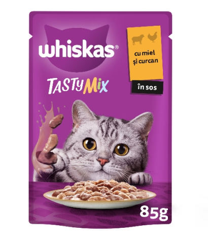 Hrana pentru pisici - Hrana umeda pentru pisici Whiskas, Tasty Mix, Miel si Curcan in sos, 28 x 85 g