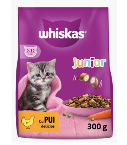 Hrana pentru pisici - Hrana uscata pentru pisici junior, Whiskas, Aroma pui, 300 g