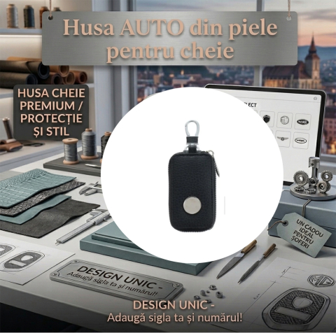 Cadouri pentru EA - Husa AUTO din piele pentru cheie – personalizata cu sigla masinii