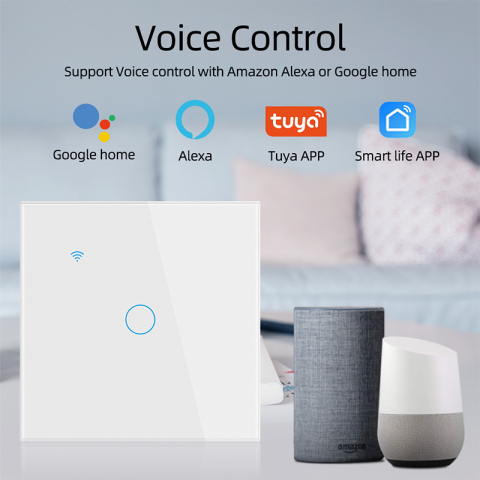 Intrerupator Inteligent cu Touch, WiFi, Control la Distanta, Compatibil cu Alexa/Google Assistant, Sticla Securizata, Cu/Fara Nul, 10A, 1 Canal, Alb [2]