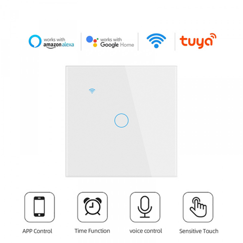 Intrerupator Inteligent cu Touch, WiFi, Control la Distanta, Compatibil cu Alexa/Google Assistant, Sticla Securizata, Cu/Fara Nul, 10A, 1 Canal, Alb [4]