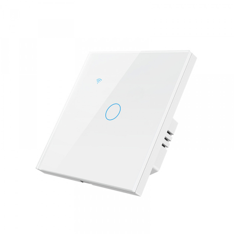 Smart Home - Intrerupator Inteligent cu Touch, WiFi, Control la Distanta, Compatibil cu Alexa/Google Assistant, Sticla Securizata, Cu/Fara Nul, 10A, 1 Canal, Alb
