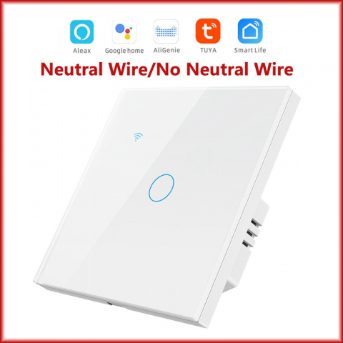 Intrerupator Inteligent cu Touch, WiFi, Control la Distanta, Compatibil cu Alexa/Google Assistant, Sticla Securizata, Cu/Fara Nul, 10A, 1 Canal, Alb [1]