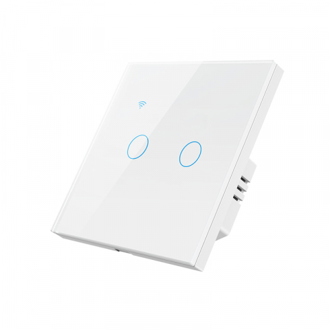 Smart Home - Intrerupator Inteligent cu Touch, WiFi, Control la Distanta, Compatibil cu Alexa/Google Assistant, Sticla Securizata, Cu/Fara Nul, 10A, 2 Canale, Alb
